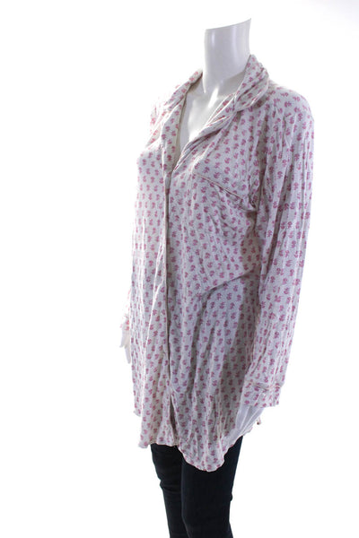 Eberjey Women's Collar Long Sleeves Button Up Sleep Shirt Pink Floral Size M