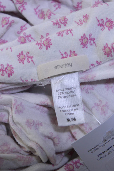 Eberjey Women's Collar Long Sleeves Button Up Sleep Shirt Pink Floral Size M