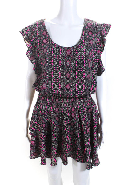 T Bags Los Angeles Womens Scoop Neck Smocked Tiered Dress Black Pink Size Small