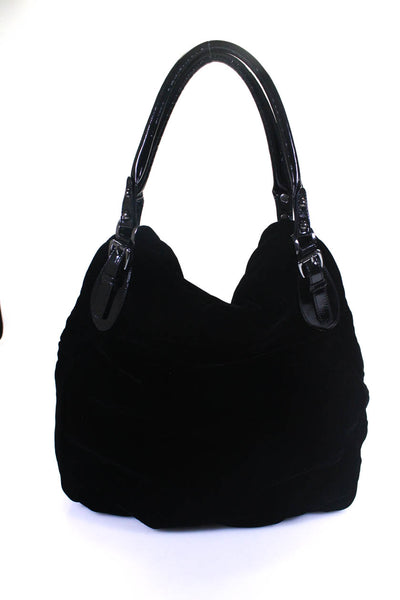 Victor Womens Double Handle Magnet Flap Medium Velvet Shoulder Handbag Black