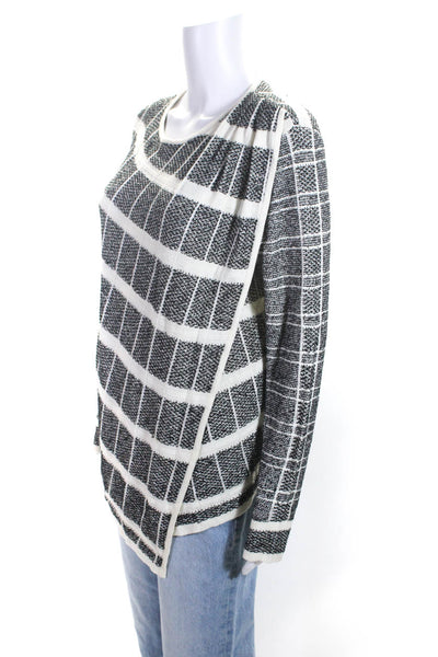 St. John Womens Black Textured Layered Crew Neck Asymmetric Sweater Top Size M