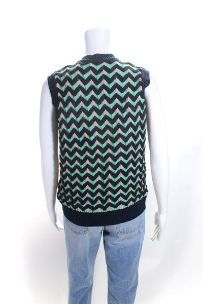 Missoni Womens Green Navy Zig Zag V-Neck Sleeveless Sweater Vest Top Size 42