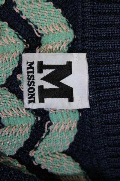 Missoni Womens Green Navy Zig Zag V-Neck Sleeveless Sweater Vest Top Size 42
