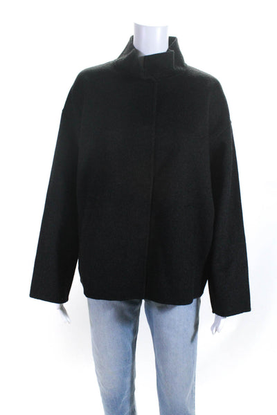 Eileen Fisher Womens Black Wool Collar Full Zip Long Sleeve Coat Jacket Size S