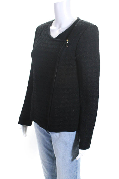 St. John Collection Womens Black Textured Crew Neck Long Sleeve Jacket Size S