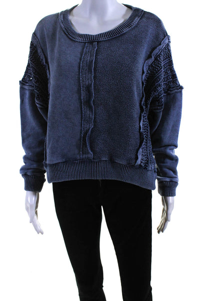 Vintage Havana Womens Pullover Round Neck Short Sweatshirt Blue Cotton Small