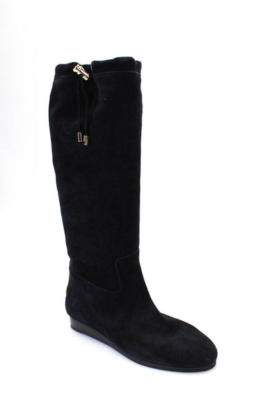 Michael Kors Womens Suede Knee High Low Wedge Boots Black Size 8.5 Medium