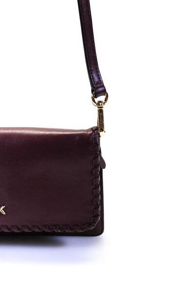 Michael Kors Womens Leather Whipstitch Crossbody Shoulder Handbag Purple