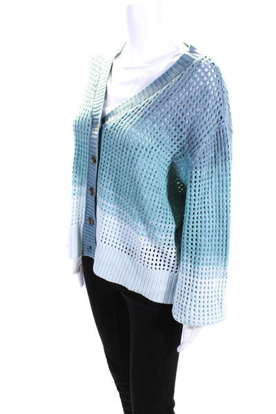 ATM Womens Button Front Open Knit V Neck Ombre Cardigan Sweater Blue Size Large
