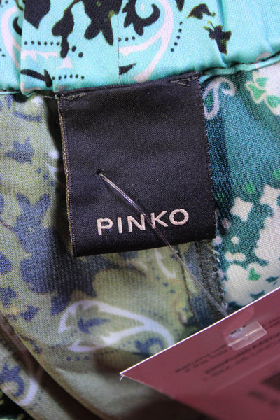 Pinko Womens Elastic Waistband Wide Leg Paisley Cropped Pants Green Blue Size 8