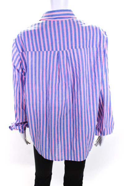 Felicite Womens Button Front Long Sleeve Collared Shirt Blue White Pink Size 4