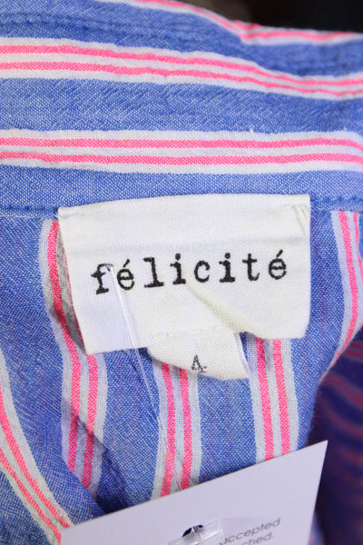 Felicite Womens Button Front Long Sleeve Collared Shirt Blue White Pink Size 4