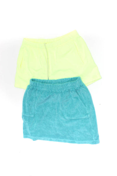 Monrow Sundry Womens Terry Mini Skirt Neon Shorts Blue Yellow Medium 3 Lot 2