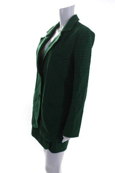 Lovers + Friends Womens Houndstooth Print Skirt Suit Green Black Size Small/Medi