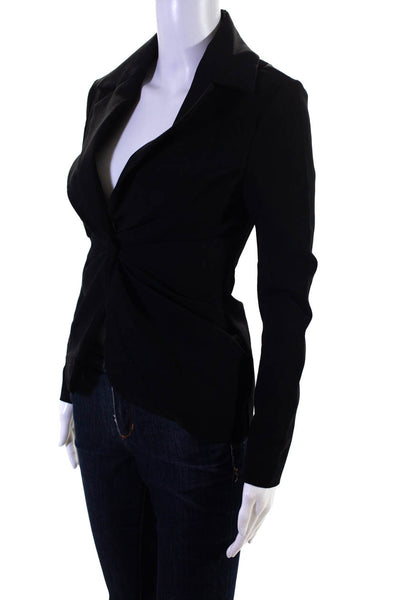 Zara Womens Black Drape Detail One Button Long Sleeve Blazer Jacket Size XS