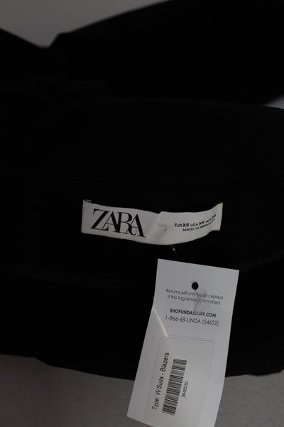 Zara Womens Black Drape Detail One Button Long Sleeve Blazer Jacket Size XS