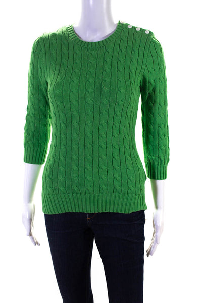 Ralph Lauren Rugby Womens Green Cable Cotton Knit Pullover Sweater Top Size S