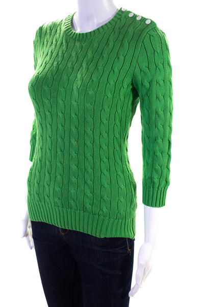 Ralph Lauren Rugby Womens Green Cable Cotton Knit Pullover Sweater Top Size S