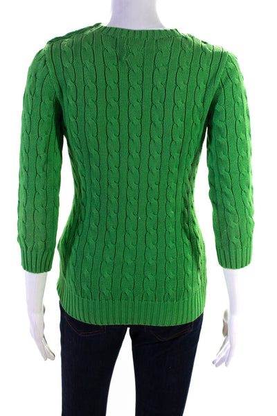 Ralph Lauren Rugby Womens Green Cable Cotton Knit Pullover Sweater Top Size S