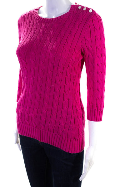 Ralph Lauren Rugby Womens Pink Cable Cotton Knit Pullover Sweater Top Size S