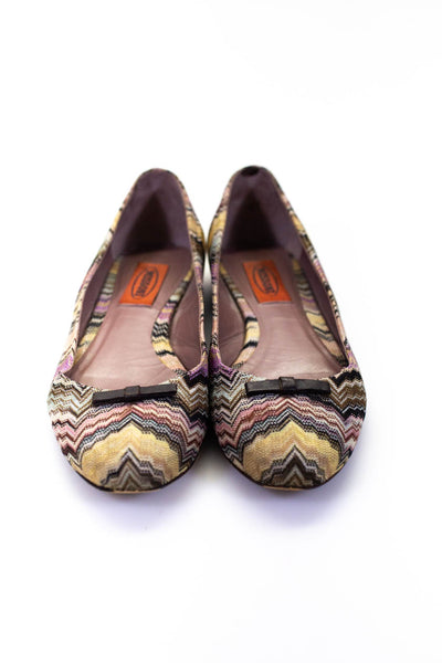 Missoni Womens Abstract Print Bow Detail Round Toe Flats Multicolor Size 36 6