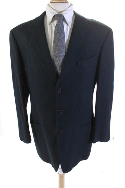 Giorgio Armani Mens Navy Herringbone Two Button Long Sleeve Blazer Size 42R