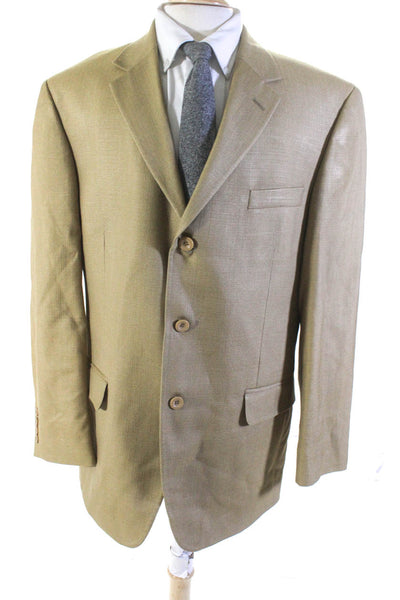 Andrew Fezza Mens Brown Silk Textured Three Button Long Sleeve Blazer Size 44R