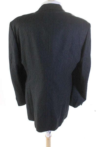 Donna Karan Signature Mens Dark Wool Pinstripe Two Button Blazer Size 44