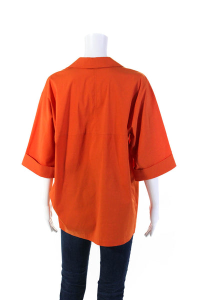 Lafayette 148 New York Womens Collared Shirt Orange Cotton Size Medium