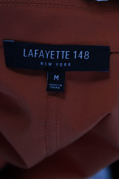 Lafayette 148 New York Womens Collared Shirt Orange Cotton Size Medium