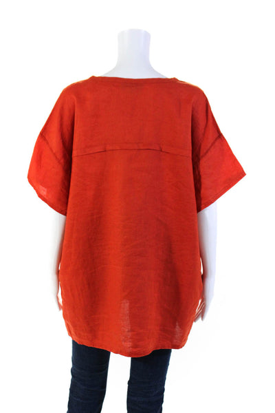 Donna Karan New York Womens Linen Short Sleeves Shirt Orange Size Medium