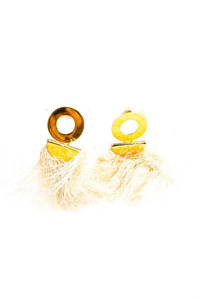 Lizzie Fortunato Womens Gold Tone Resin White Thread Fringe Crater Earrings