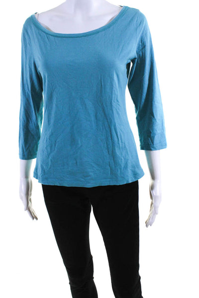 Piazza Sempione Womens Cotton 3/4 Sleeve Boat Neck Shirt Turquoise Blue Size 48I
