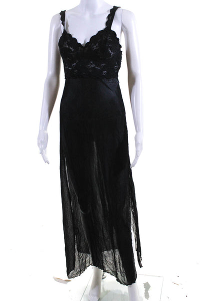 Cosabella Womens Mesh Knit Embroidered Bodice Split Hem Slip Dress Black Size L
