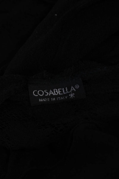 Cosabella Womens Mesh Knit Embroidered Bodice Split Hem Slip Dress Black Size L