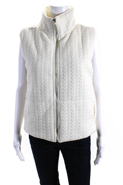 Staccato Womens White Quilted Mock Neck Full Zip Sleeveless Vest Jacket Size L