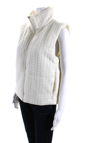 Staccato Womens White Quilted Mock Neck Full Zip Sleeveless Vest Jacket Size L