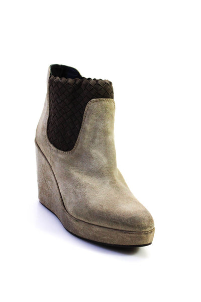 Hoss Intropia Womens Suede Woven Inset Wedge Ankle Boots Beige Size 40 10