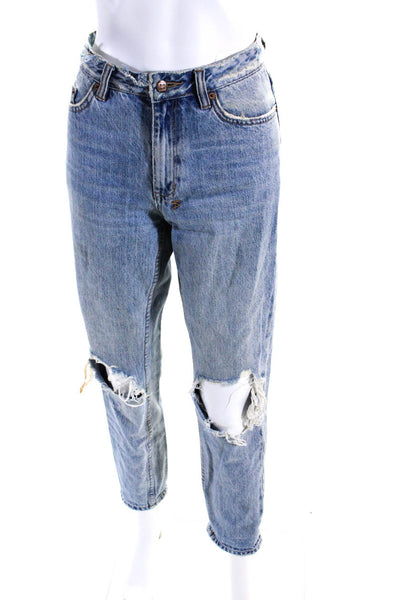 Ksubi Womens The Slim Pin Placid Push Ripped Jeans Blue Cotton Size 27