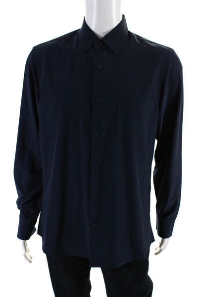 14th & Union Mens Navy Blue Collar Long Sleeve Button Down Dress Shirt Size M