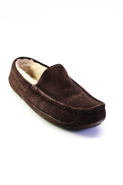 Ugg Mens Dark Brown Suede Fuzzy Lined Slip On Loafer Slipper Shoes Size 10