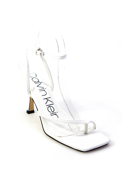 Calvin Klein Womens Millie Ankle Strap Stiletto Sandal White Faux Leather Size 6
