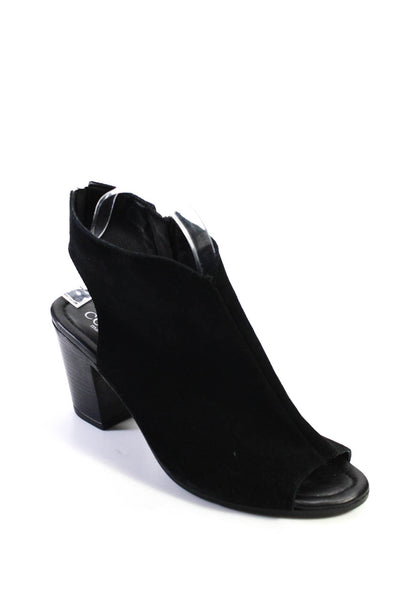 Cordani Womens Suede Slingback Side Zip Peep Toe Heels Black Size 10US 40EU