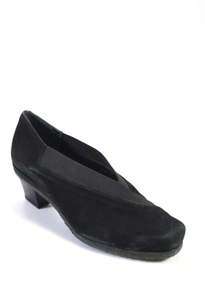 Audley Womens Suede Square Toe Low Block Heel Slip On Pumps Black Size 10US 40EU