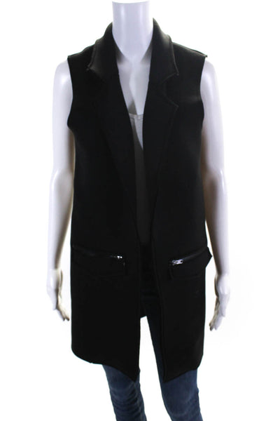 Romeo & Juliet Women's Collar Sleeveless Pockets Open Front Vest Black Size S