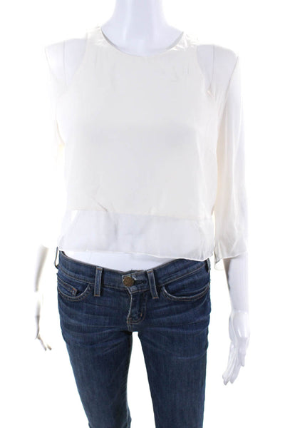 Elizabeth and James Womens Silk Chiffon Cropped Blouse Top Ivory White Size L