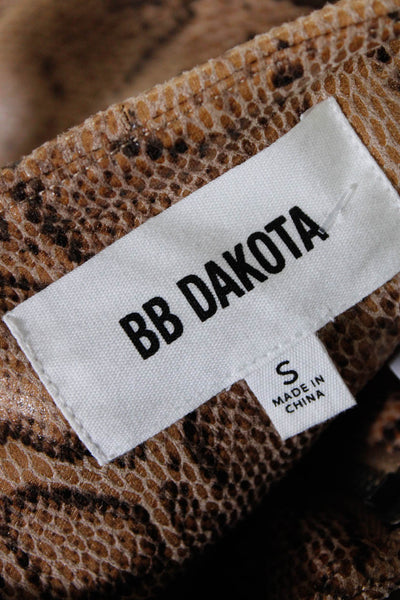 BB Dakota Womens Vegan Leather Snakeskin Print Zip Up Peplum Jacket Brown Size S