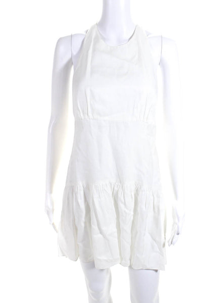 L'Agence Womens White Crew Neck Zip Back Sleeveless A-Line Tiered Dress Size 4