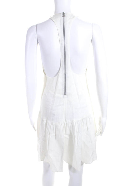 L'Agence Womens White Crew Neck Zip Back Sleeveless A-Line Tiered Dress Size 4