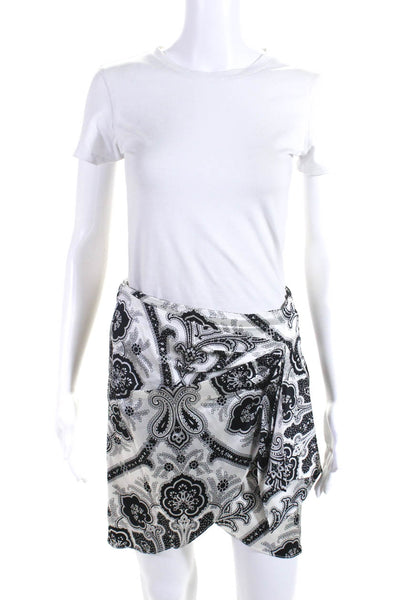 Caroline Constas Womens Black White Silk Paisley Drape Detail Mini Skirt Size S